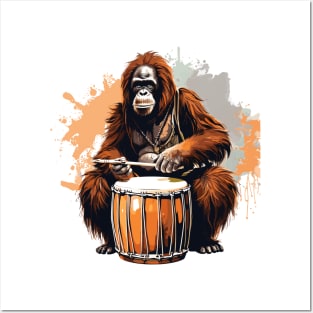 Orangutan playing drums Posters and Art